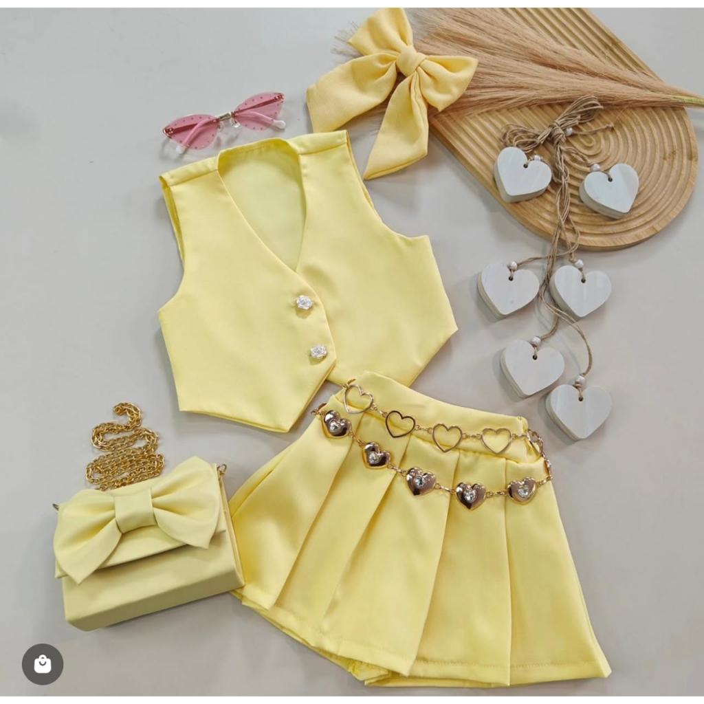 Conjunto 2 Peças Infantil Colete e Saia Para Meninas 02 a 10 Anos