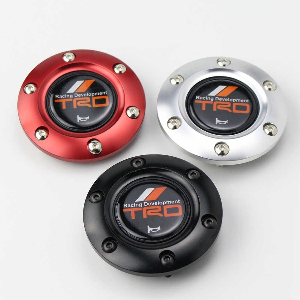 Universal Black TRD Para Toyota Racing Carro De Corrida Botão De Buzina De Volante + Borda De Alumín