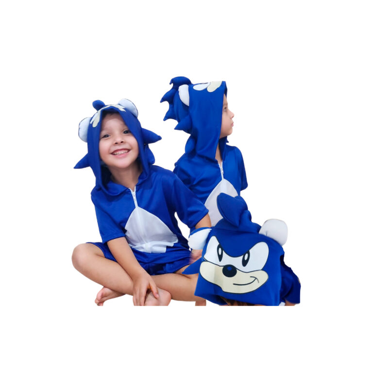 Fantasia Sonic Infantil Pijama Kigurumi Curto do S