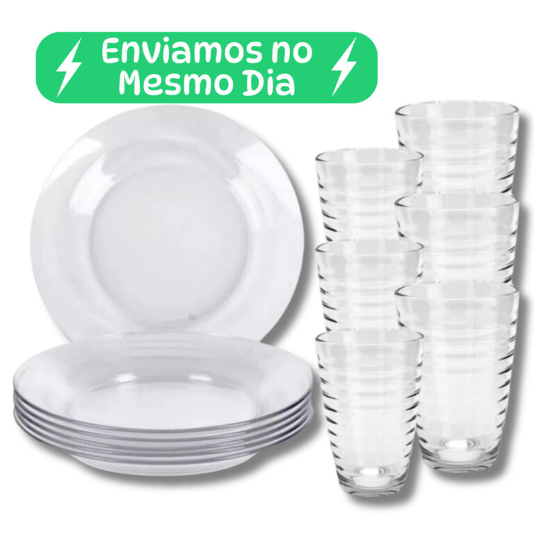 Jogo De Pratos e Copos de Vidro Arizona Transparen