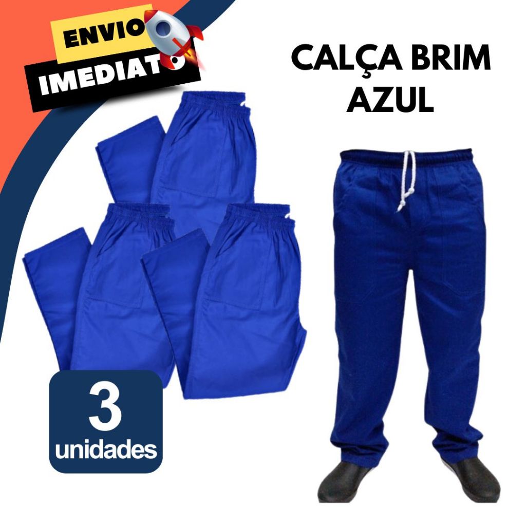 Kit 3 Calça Brim Profissional Santista 100% Algodão Serviço Pesado Costura Tripla Azul