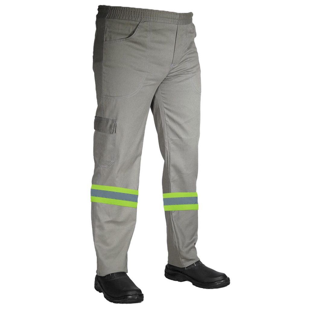 Calça de Trabalho Uniforme Profissional Operacional Brim Pesado Reforçada Com Faixa Refletiva