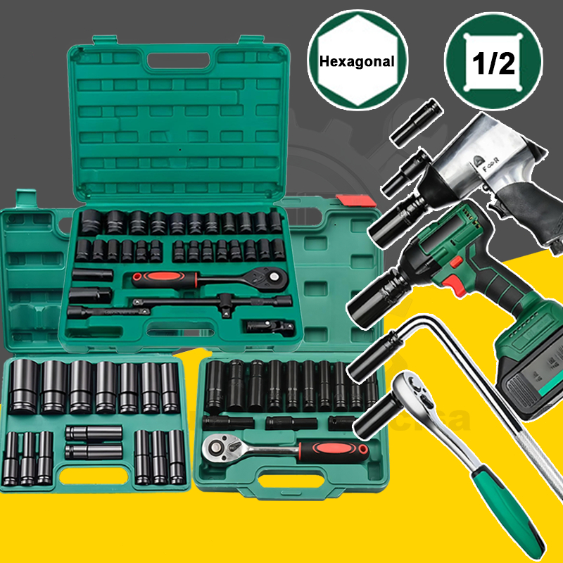 Kit Soquete Impacto Longo 8-32mm 1/2 Entrada Upgradeada Anti-Ferrugem Hexagonal Durável