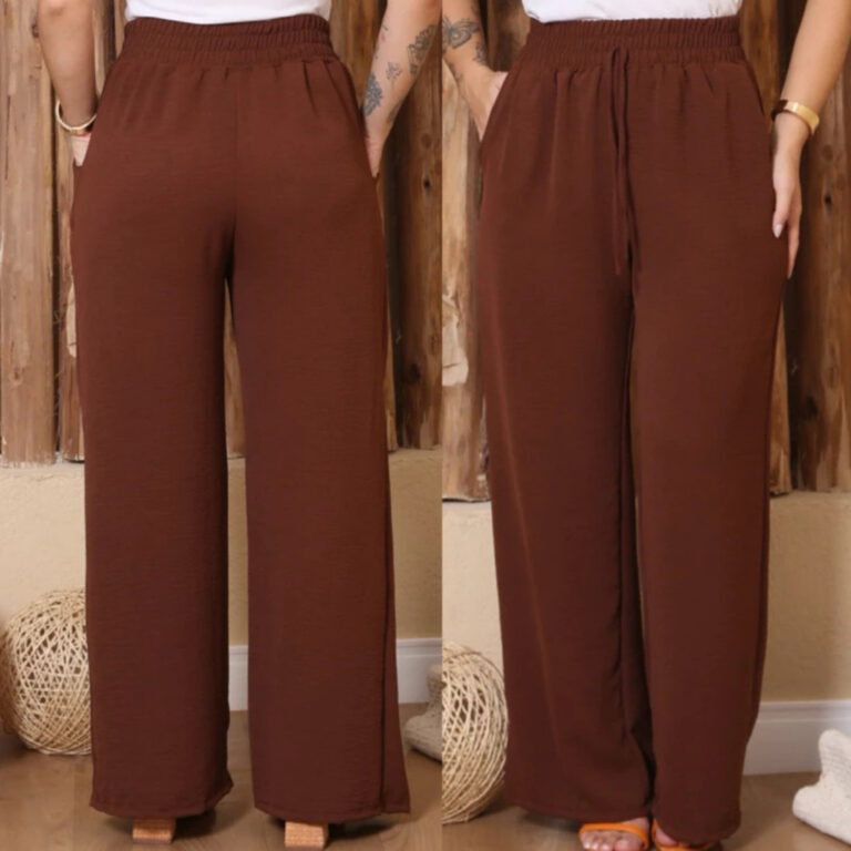 Calça Pantalona Feminina Cintura Alta Com Bolso T