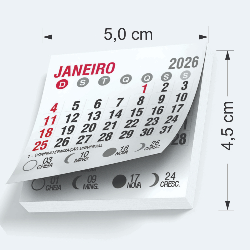 100 Mini blocos para ímã de geladeira – Calendário 2027 5,0×4,5cm