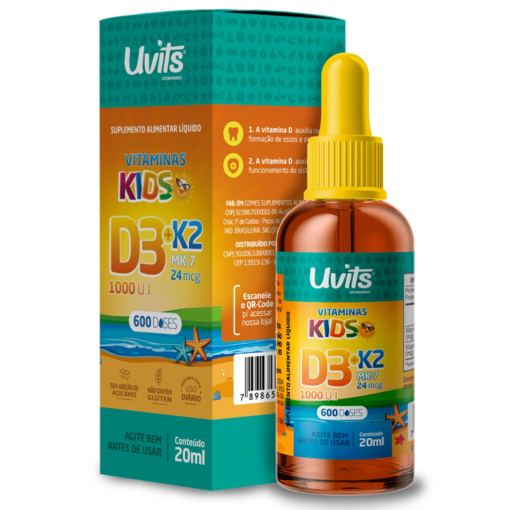Vitamina D3 1000ui + K2 Mk7 Infantil 20ml 600 Doses – Uvits