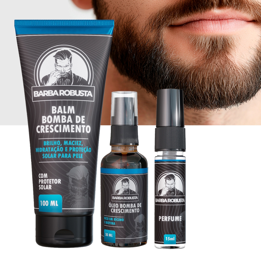 kit Barba Robusta Produtos Cuidados para Barba Balm Hidratante + óleo  + perfume