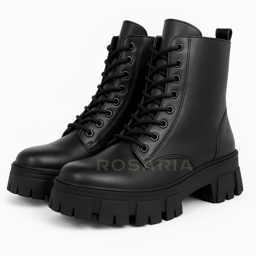 Bota Coturno Feminino Legítimo Tratorada Zipér Blogueira Cano Medio Confortável