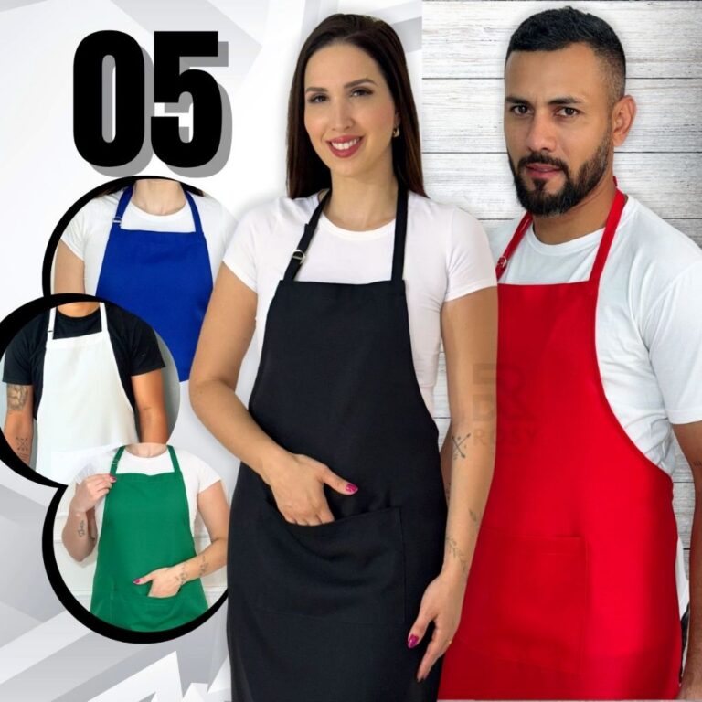 Kit 5 Avental Com Bolso Ajustável Corpo Inteiro O