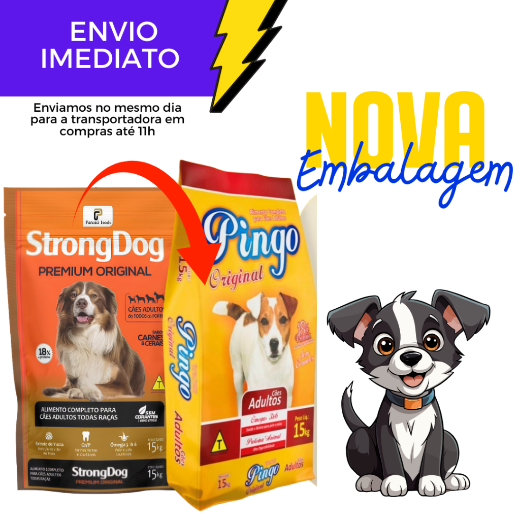 Ração p/ cães Pingo15kg sabor carne Original – Envio imediato