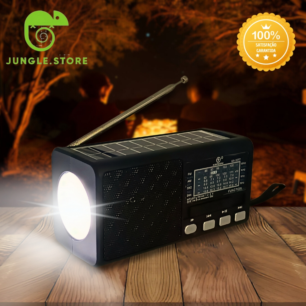 Rádio Portátil Bluetooth Painel Solar Rádio com lanterna FM AM SW USB TF