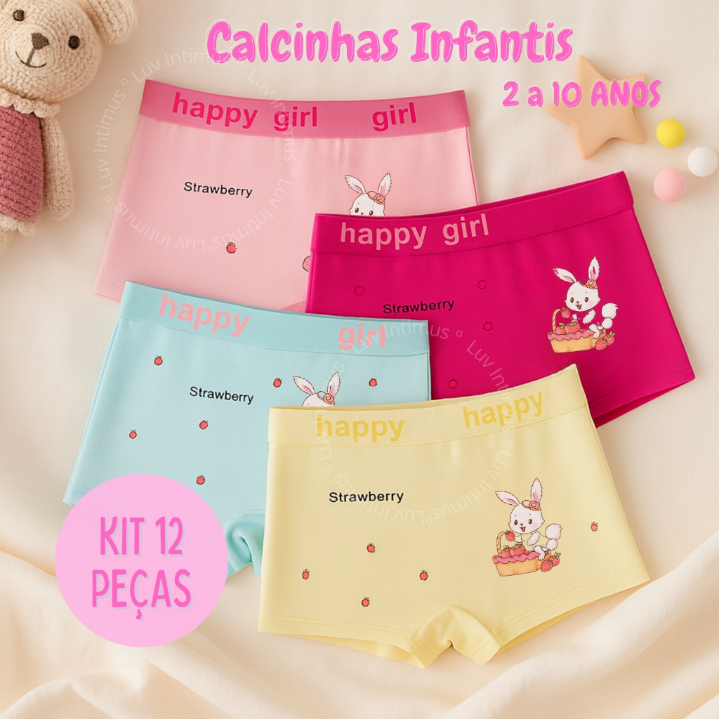Kit 12,10 ou 3 Calcinhas Infantil Shortinho Macio e Respirável