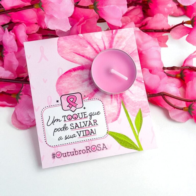 Cartão + Velinha Rosa Mimo Outubro Rosa 10/30/50 