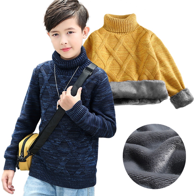 Camisola De Gola Rulê De Outono Para Crianças Veludo Grossa Meninos Quente Cor Sólida Xadrez Casual
