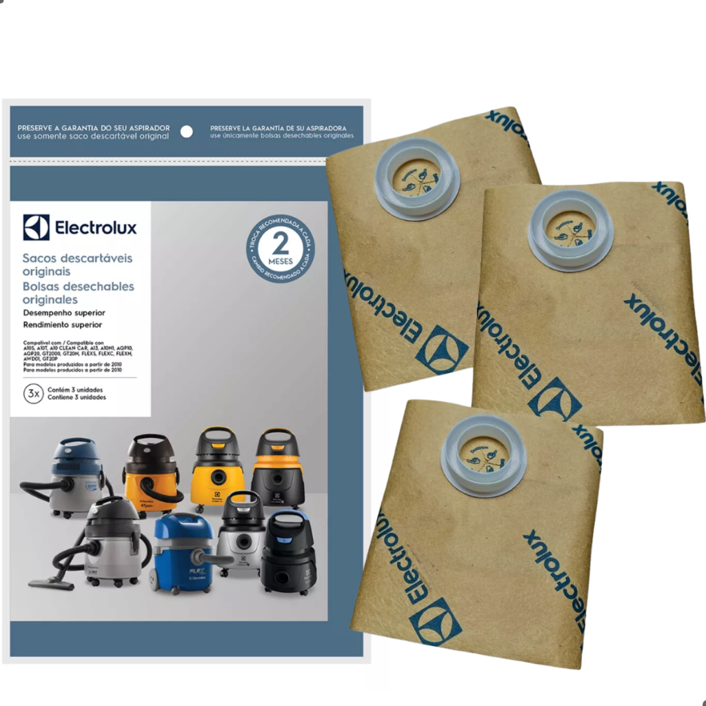 Kit 3 Sacos Aspirador de pó Electrolux a10 a13 a10n1 aqp10 gt 200 gt20n original MODELOS APÓS 2010