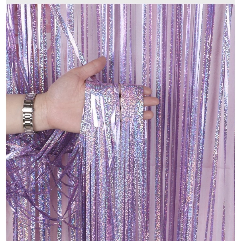 Kit com1/2/3Decoração festa E Dia Namorado,Unidades Cortina Metalizada Holografica Franja 2x1m e eve