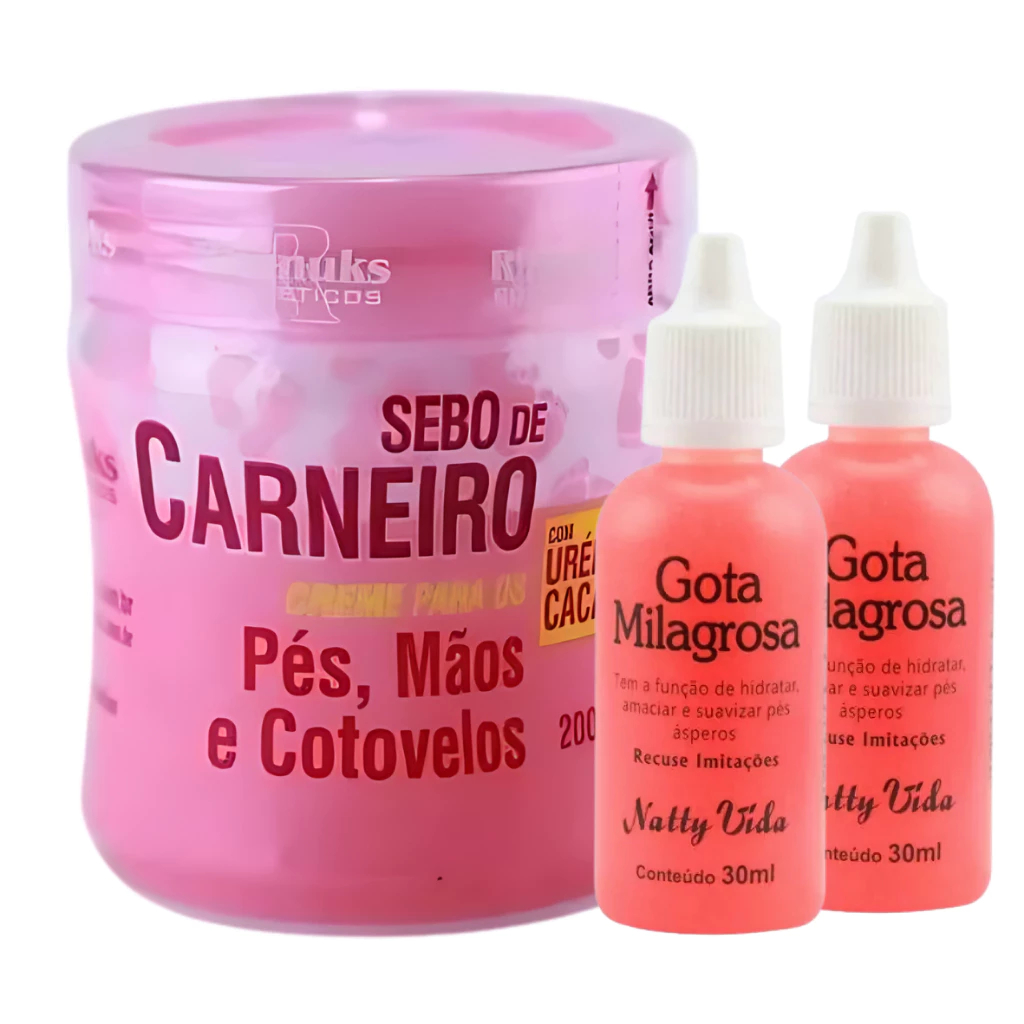 Kit Anti Rachadura nos Pés: 2 Gota Milagrosa + Sebo de Carneiro – Adeus Rachaduras Hidratante