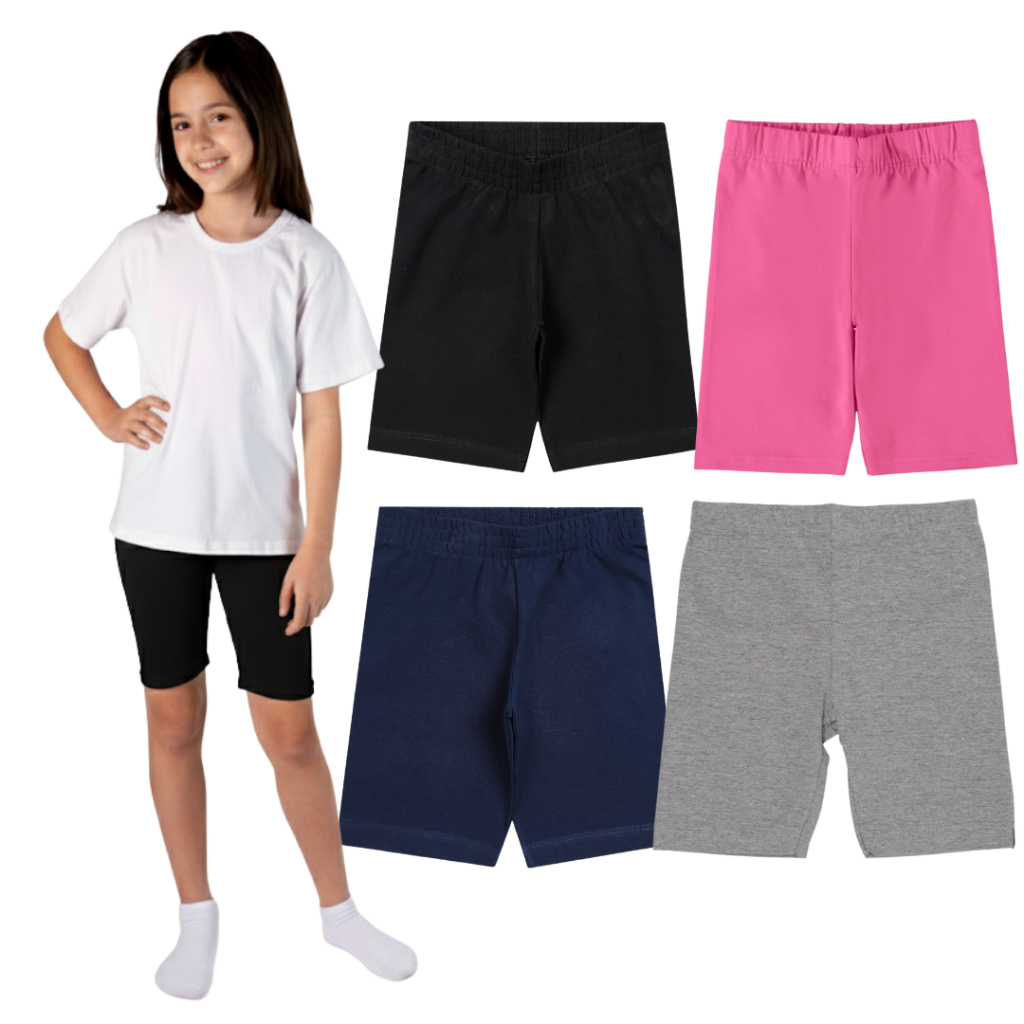 Kit 4 Bermudas Ciclista Escolar Básica Feminino/Menina Shorts MeiaCoxaInfantil/Juvenil 1 ao 16