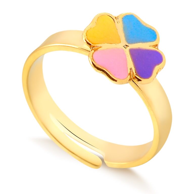 Anel Dourado Infantil Trevo Colorido