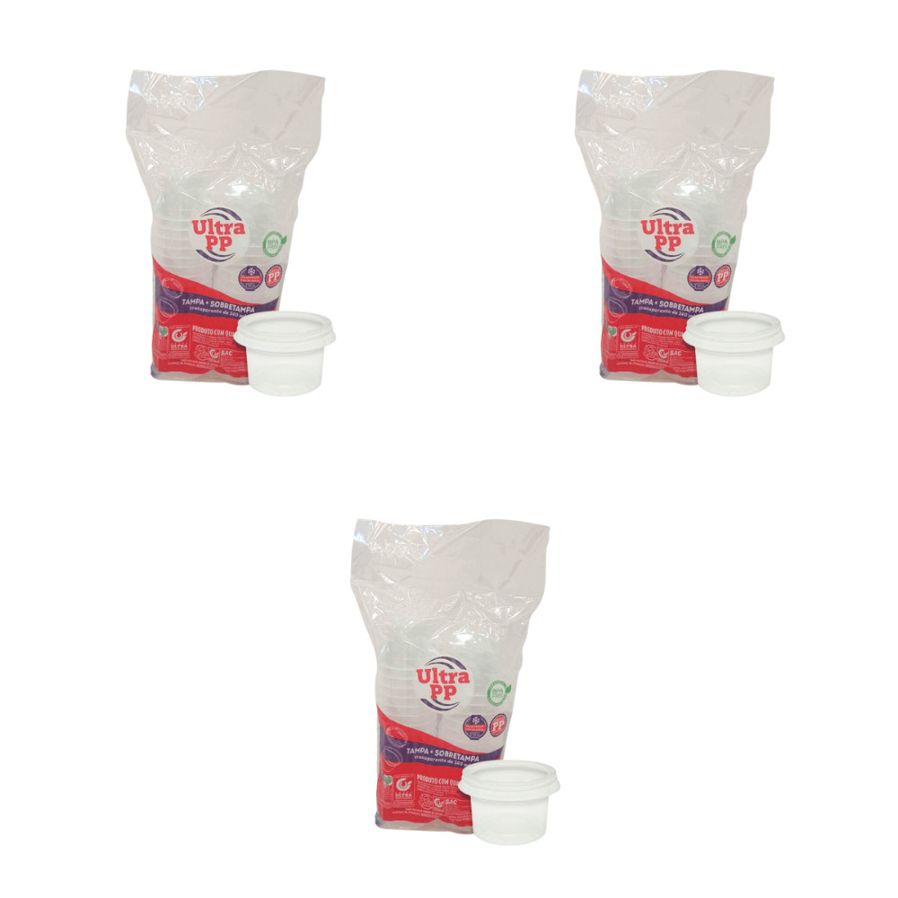 Kit 3 Pacotes de Potes de 140ml com tampa PP transparente Ultratherm Replast com 25 unidades