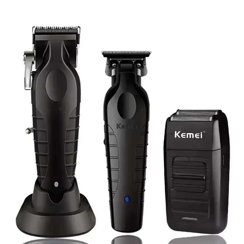 Kit Kemei Máquina de cortar cabelo + Máquina De Acabamento + Shaver Barbeador KM 2296 2299 1102 – Bi