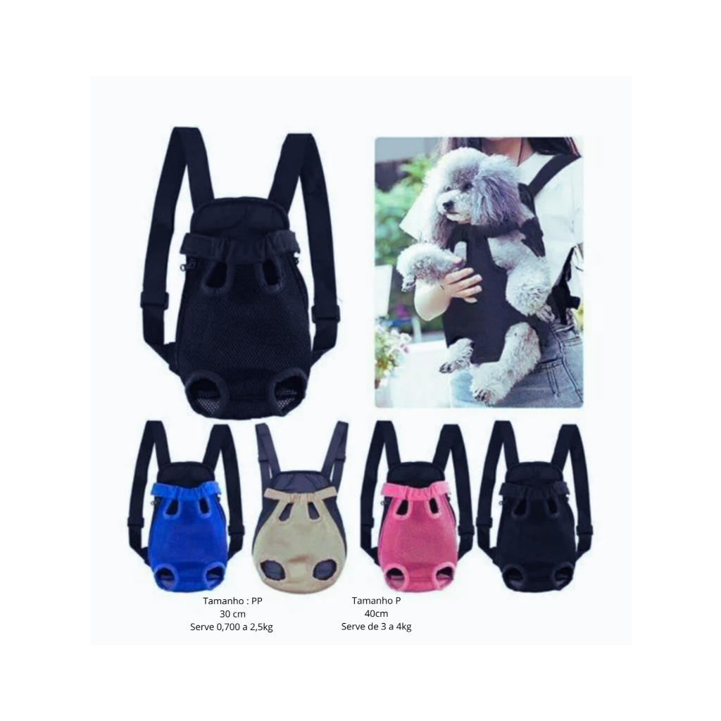 Bolsa Canguru para Transporte de Pet / Mochila para Cachorro Pequeno Porte /Preto/Rosa