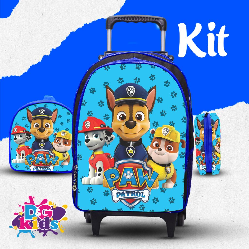 KIT Mochila escolar infantil patrulha canina com lancheira e estojo