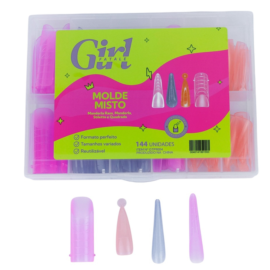 Molde F1 Dual Form Fan Nails 4 Modelos, Misto, Bailarina, Quadrado e Stiletto, 120 à 144 pçs