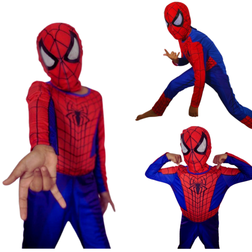 Fantasia Infantil Homem-Aranha/Spider-Man dos Vingadores/Avengers – Longo com Músculos e Máscara de