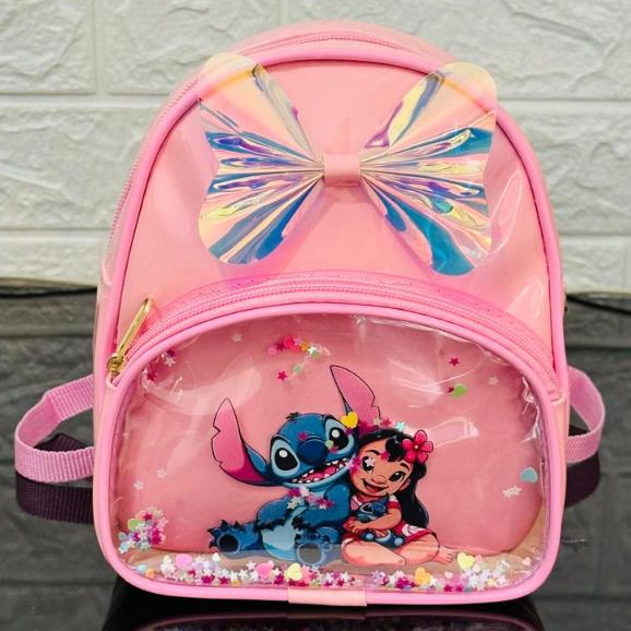 Mochilinha Infantil Stitch Menina com Bolso na fre
