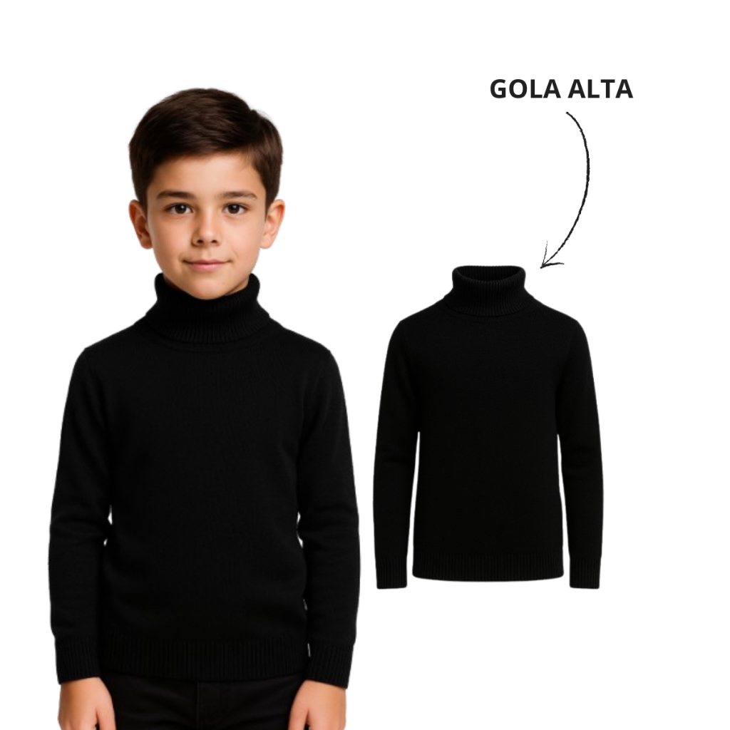 Blusa de lã gola alta lisa Preta e ou gola alta listrada cores diversas menino infantil inverno suet
