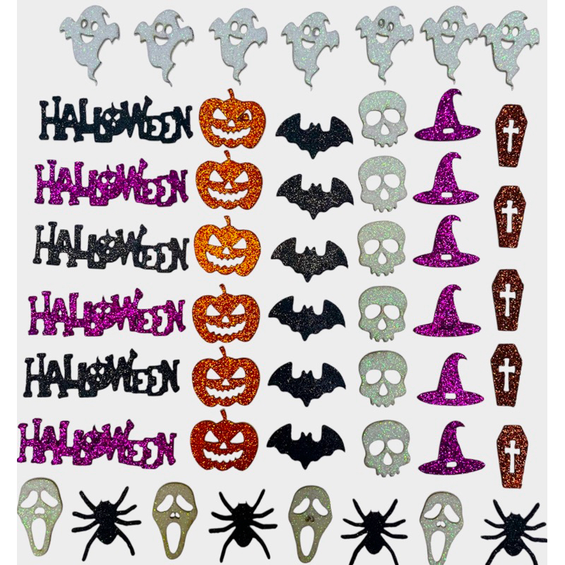 kit 100 Adesivos Pet Halloween EVA Aplique Laços Pet Abobora Aranha