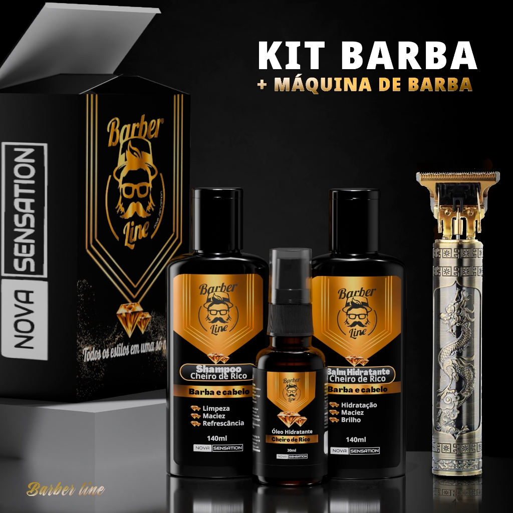 Kit Barba Cheiro De Rico, Balm, Óleo, Shampoo e Maquina De Barbear