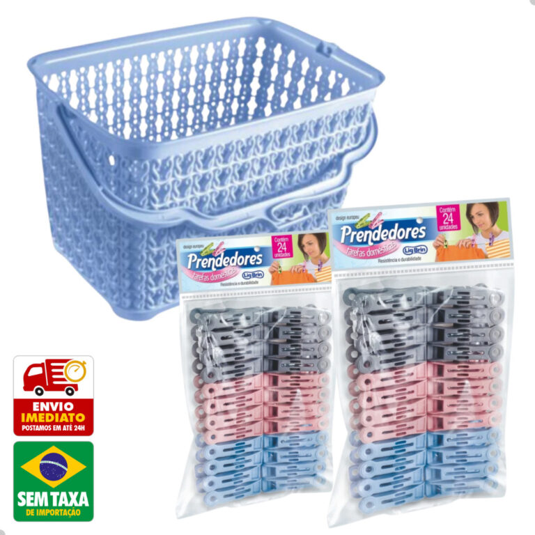 Kit Cesto Multiuso Plastico Azul Com Alça + 48 Pr