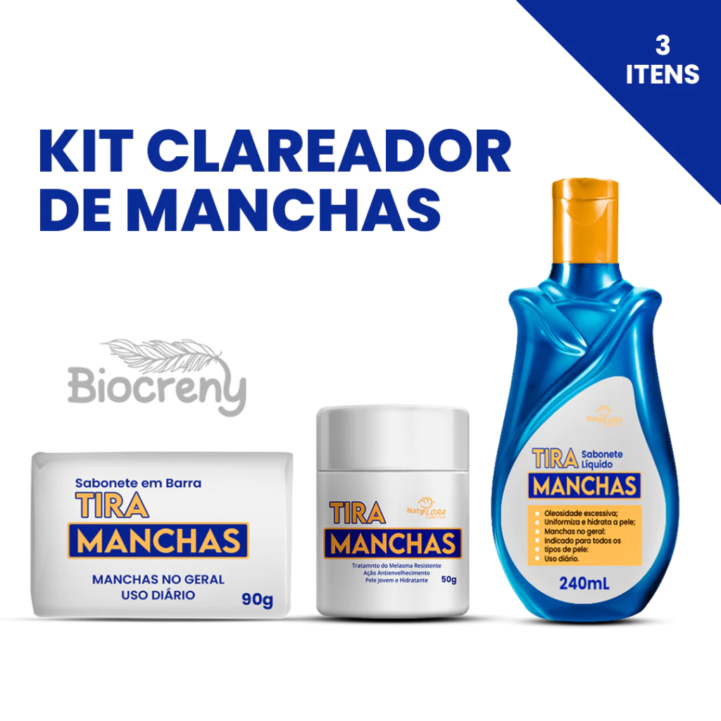 Kit Tratamento de Manchas e Melasma Sabonete Líquido +Sabonete em Barra +Pomada Clareadora Natyflora