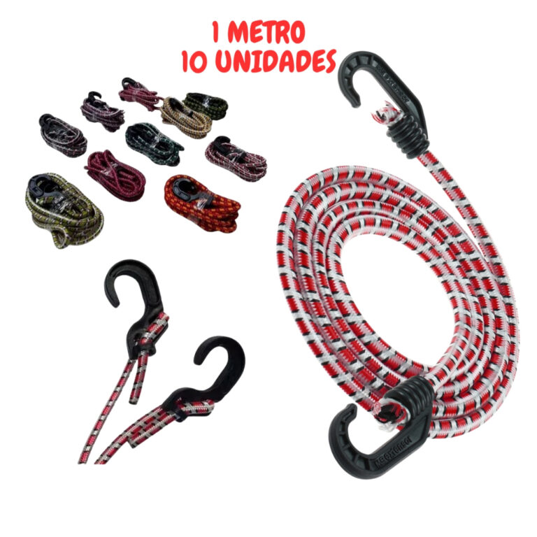 Kit 10 Elástico Gancho Extensor 1 Metro Ponta De 