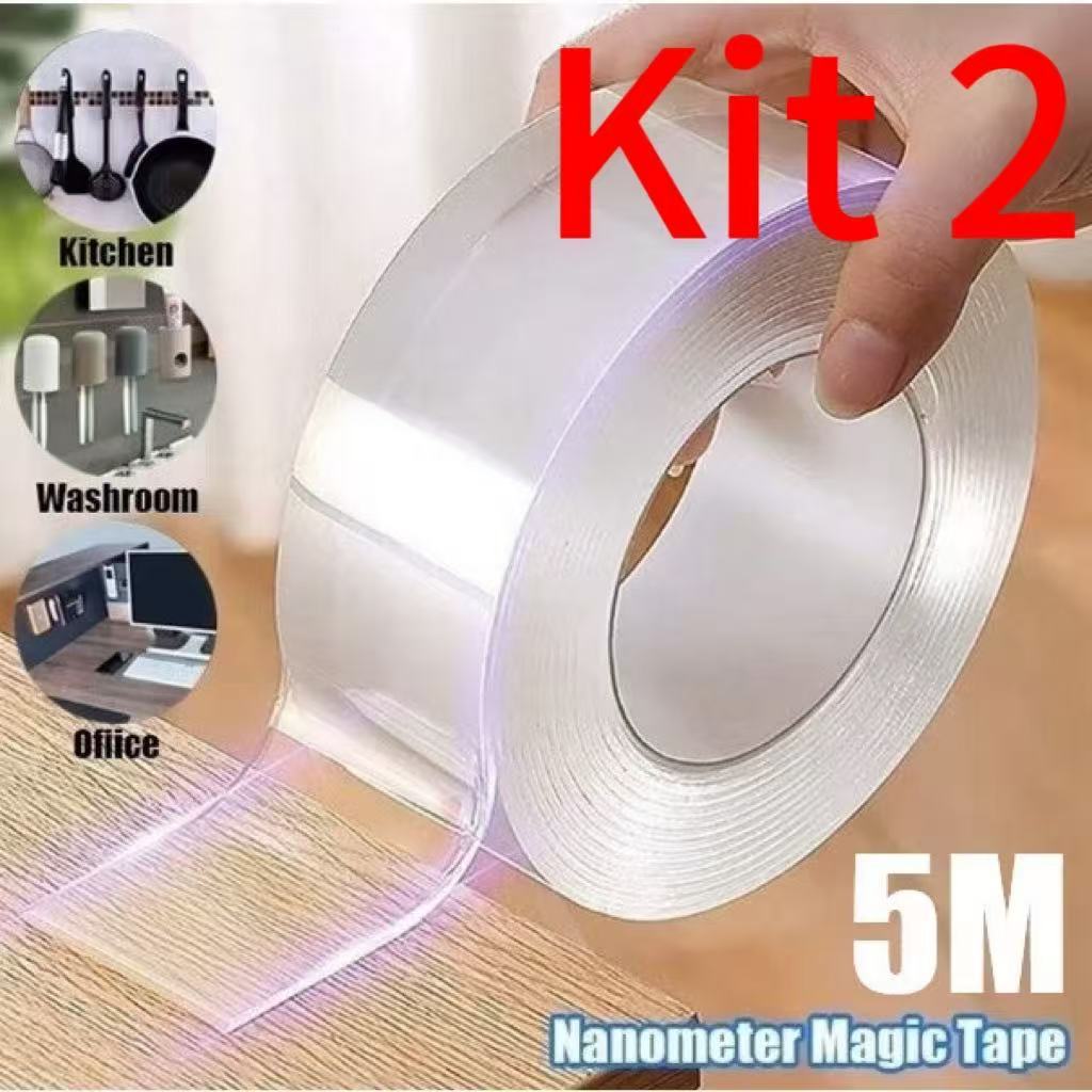 Fita Dupla Face Extra Forte Transparente NanoGel Silicone Mágica Adesiva Cola na Parede Móvel Porta