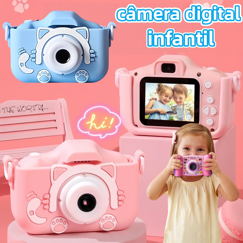 Mini Câmera Infantil Mini Recarregável Com Capa Video Jogos Fotos – Envio rápido