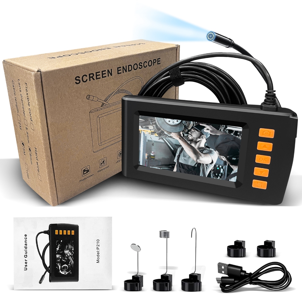 Endoscópio com Tela 4.3 P210, Câmera 1080P, À Prova Dágua IP67, Cabo 2M/5M/10M