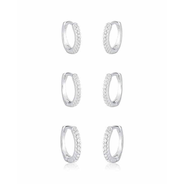 Trio de Argolinhas Cravejadas Lindas Prata 925 Gar