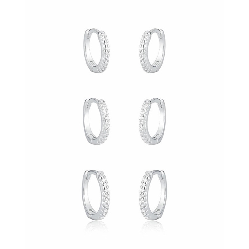 Trio de Argolinhas Cravejadas Lindas Prata 925 Garantia Kit 3 Argolinhas Femininas Cravejadas Prata
