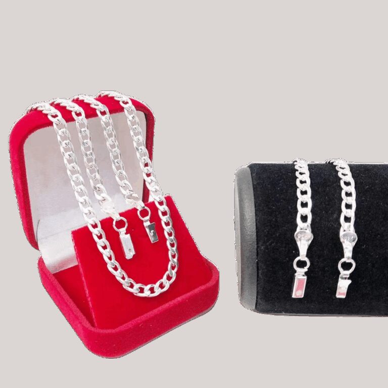 Corrente e Pulseira Cordão Banhado Prata 925 Masc