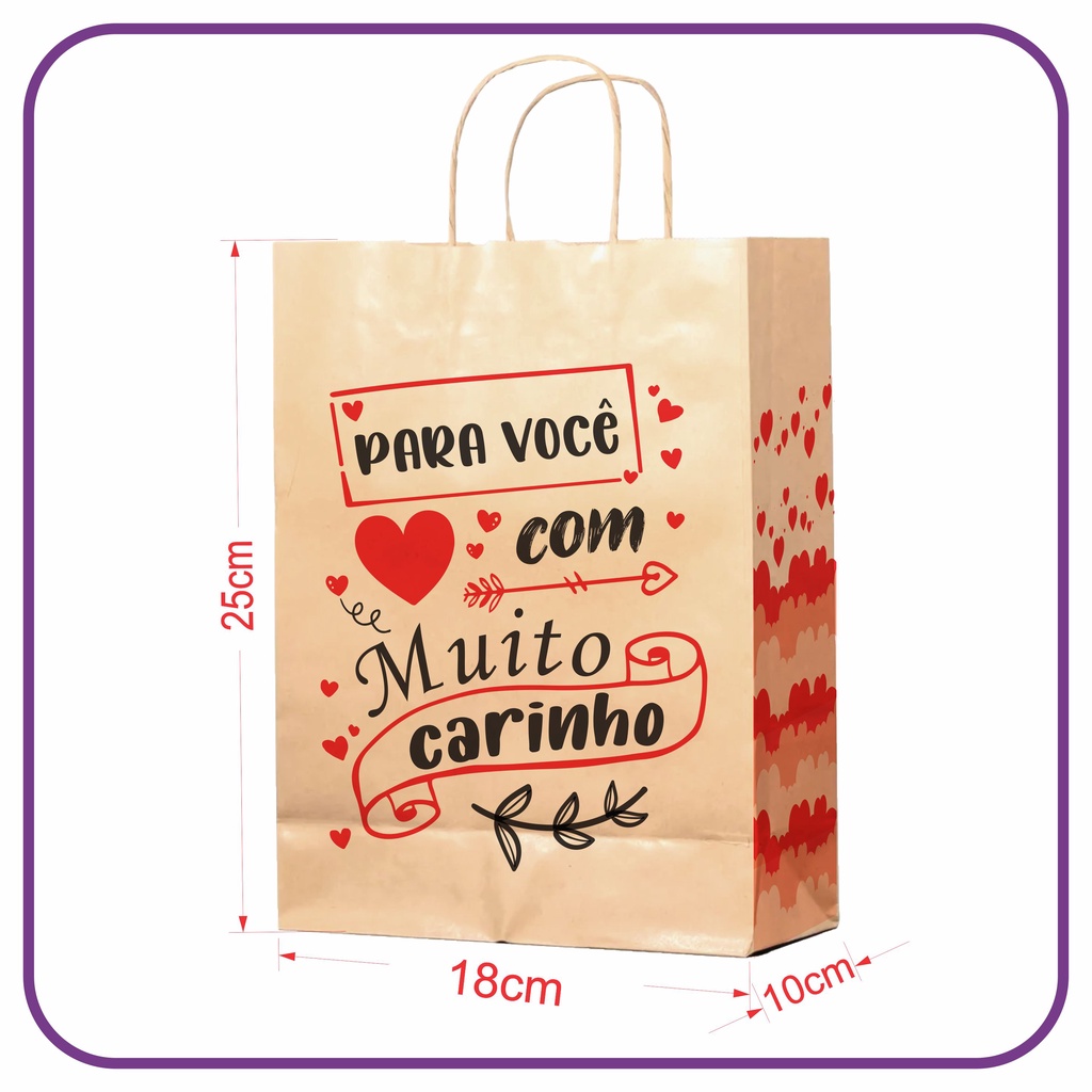 Sacola Kraft para Presente – 10 Unidades -PP (18x10x25) (MC)