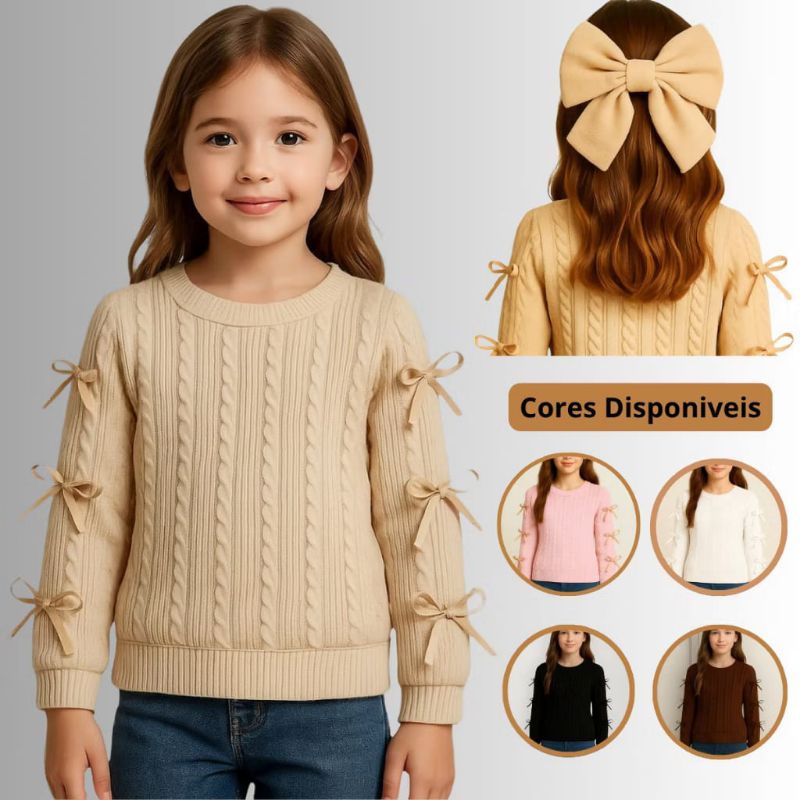 Blusa Infantil Menina Manga Longa Lacinhos tamanho 4 ao 10