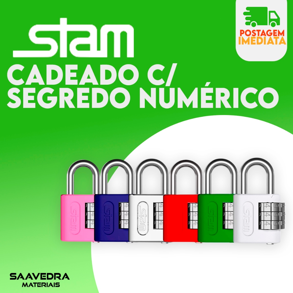 Cadeado Original Stam Segredo Numérico (Várias Cores) 25mm