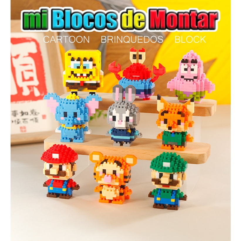 Mini Blocos de Montar Coleção Personagens: Mario, Pokémon e Stitch – Brinquedo de Construção