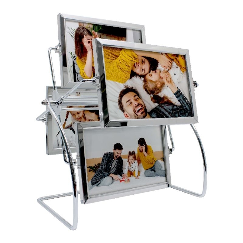 Porta Retrato Roda Gigante Luxo | Metal Cromado Giratório 8 Fotos 10×15 Decoração