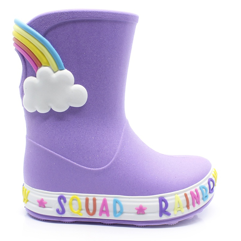 Galocha Bota Infantil Plugt Menina Confortável Leve Macio Nuvem Arco Iris Glitter Lilás