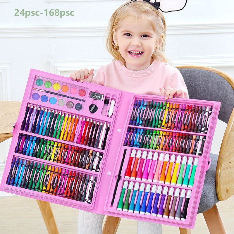 Maleta De Pintura Infantil Estojo Peças Para Colorir Unicórnio Menina Voltas Aulas Canetinhas Lapis
