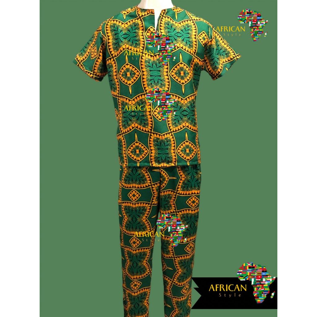Conjunto Roupa Umbanda/Candomblé Ankara Estampado Africano Masculino